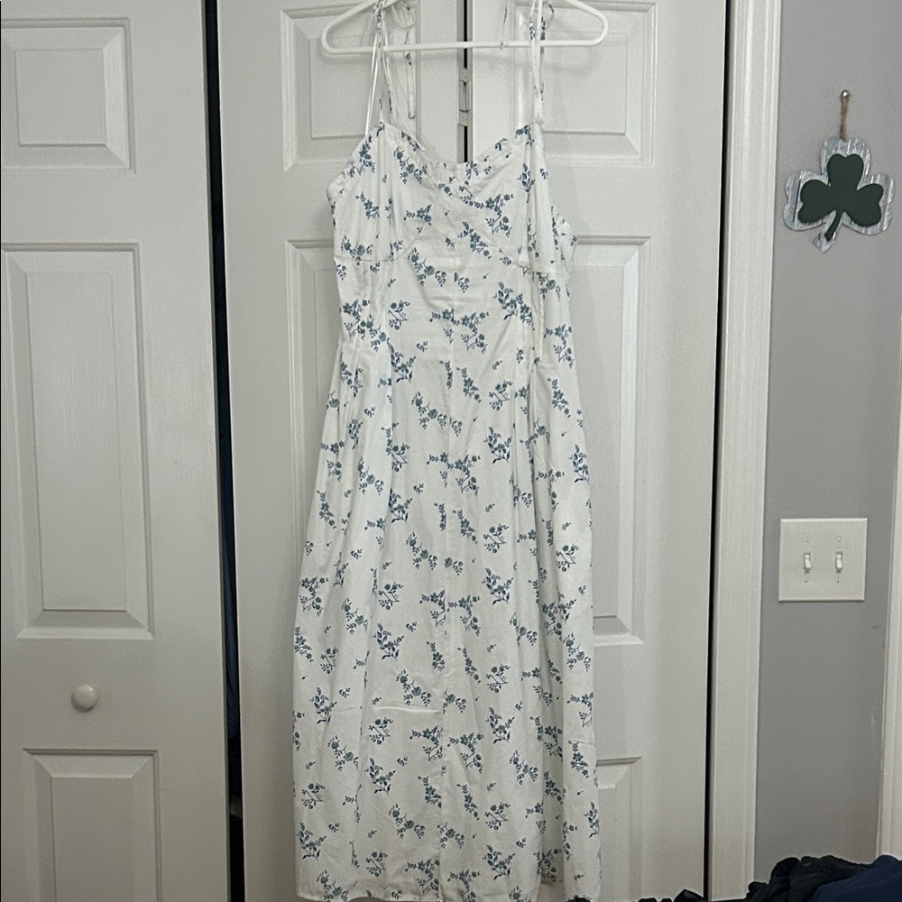 crown & ivy White Maxi Dress with Blue Floral Print